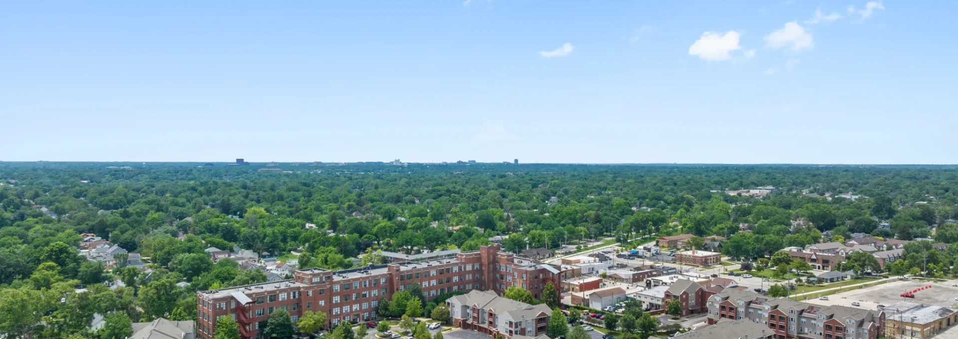 a large city with houses and trees